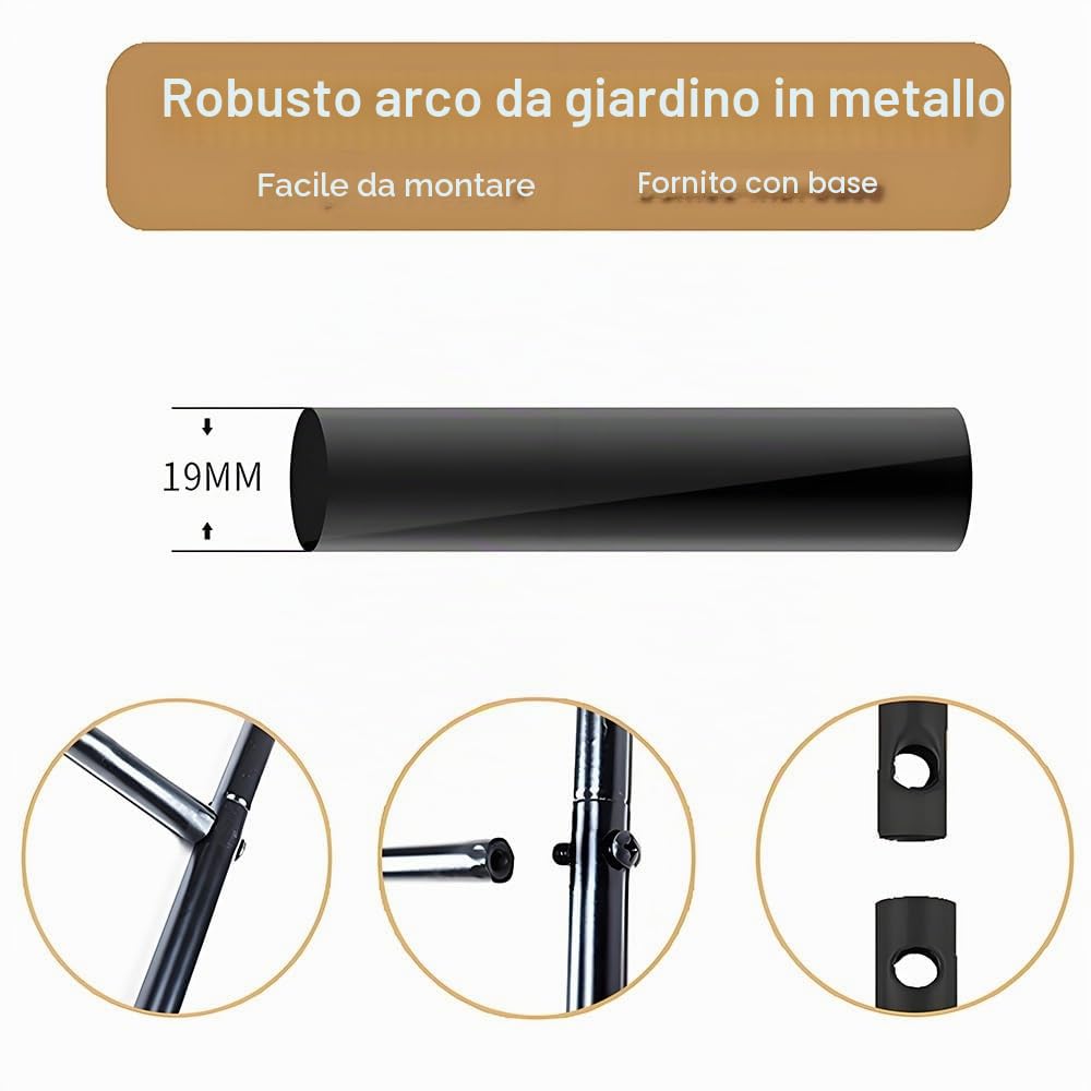 Arco Giardino Supporto in Ferro per Rampicanti per Piante E Decorazioni Esterni E Interni, Traliccio Pergolati Pergolato per Matrimonio, Resistente alle Intemperie(Black,W120 x H220cm)