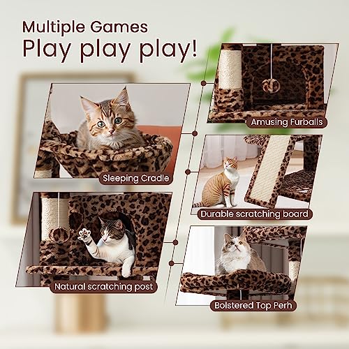Image of SHA CERLIN 68 Inches Multi-Level Large Cat Tree for Large Kitties /Big Cat Tower with Condo /Cozy Plush Pussycat Perches /Sisal Scratching Posts and Hammocks /Activity Center /Leopard Print