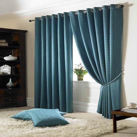 Tony's Textiles Madison Eyelet Teal Curtains 66" Wide x 90" Drop Cover