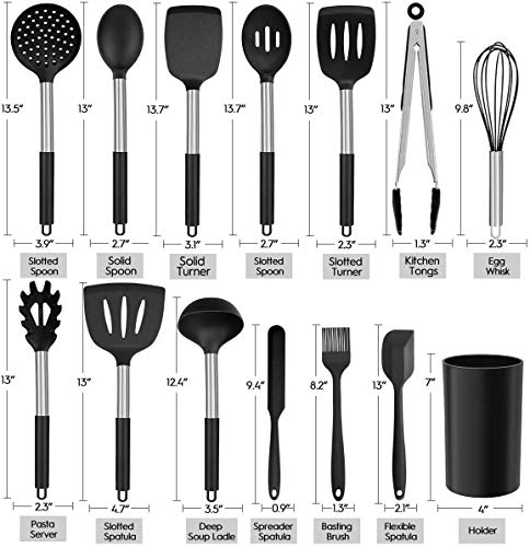 Kitchen Utensils Set, 24pcs Silicone Cooking Kitchen Utensils Set with Heat Resistant BPA-Free Silicone and Stainless Steel Handle Turner Spatula Spoon Tongs Whisk Measuring Cups Kitchen Tools Set