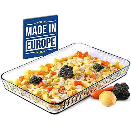 Glass Baking Dish for Oven, Casserole Dish, 16 in x 11 in Rectangular Baking Tray, Heat Resistant Borosilicate Glass Ovenware, 2 inches Height and 4-Quart Capacity Glass Cookware