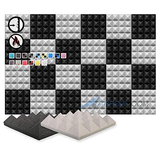 Arrowzoom New 24 Pack of 9.8 X 9.8 X 1.9 Inches Black and Gray Soundproofing Insulation Pyramid Acoustic Wall Foam Padding Studio Foam Tiles AZ1034 (Black & Gray)