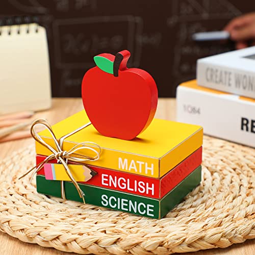 Image of Pinkunn 4 Pcs Back to School Table Decoration Wooden Apple Decorative Trays