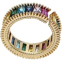 Anillo Estilo Tiffany Holibanna Anillo de Punta Abierta Anillo de Eternidad de Piedras Preciosas de Colores Anillo de Dedo Vintage Ajustable para Mujeres Damas