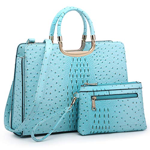 Womens Handbag Top Handle Shoulder Bag Tote Satchel Purse Work Bag with Matching Wallet (3-Ostrich Turquoise)
