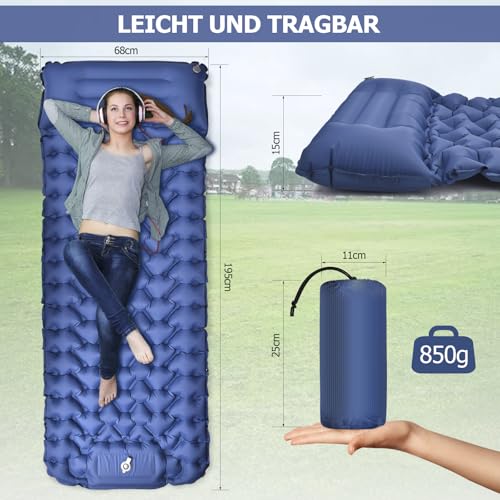 Amtake Isomatte Selbstaufblasend, 10CM Hoch Luftmatratze Camping Kleines Packmaß, Aufblasbare Isomatte Ultraleicht mit Fußpumpe, Wasserdichtes Schlafmatte für Outdoor, Wandern, Strand – Bild 6