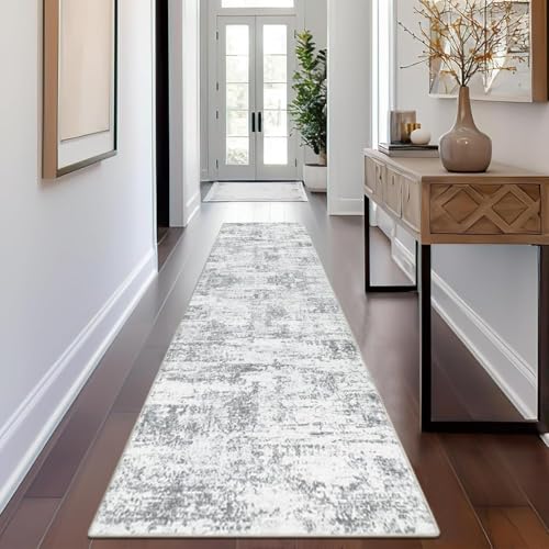 Image of Rugcomf Runner Rug for Hallways Kitchen Rug Non Slip 22 * 45 cm Washable Rugs with Rubber Backing Soft Floral Carpet Runner for Hallways, Kitchen, Laundry, Bedroom, Bathroom(Grey)