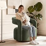 Swivel Accent Chair, Upholstered Barrel Chair with Open Back Design, Modern Arm Chair with Wooden Base for Living Room Bedroom Reading Waitingroom, Green - Image 3