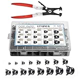 171Pcs 6-25mm Spring Band Hose Clamps With Swivel Flat Plier Assortment Kit, Spring Band Type Fuel Line Silicone Vacuum Hose Steel Clamp,Low Pressure Air Clip