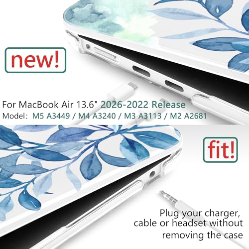 TWOLSKOO for MacBook Air 13 inch Case M5 2026 M4 2025 M3 M2 2024-2022 A3449 A3240 A3113 A2681, Plastic Hard Shell & Keyboard Cover & Screen Film for MacBook Air 13.6 inch Case, Blue Floral by TWOLSKOO - Used condition - Image 2