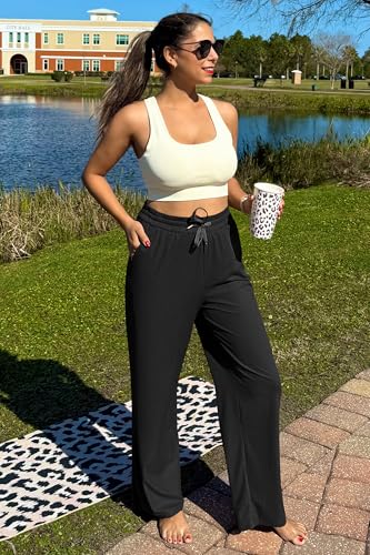 G4Free Ribbed Wide Leg Yoga Pants for Women with Pockets Drawstring High Waist Casual Lounge Pants Petite/Regular/Tall4