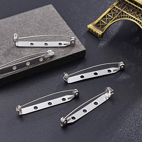 Image of LiQunSweet 10-Piece Three Holes 304 Stainless Steel Brooch Bar Pins Findings Safety Catch Back Pins Platinum 1.5 inch (38mm) for Craft Jewelry Making