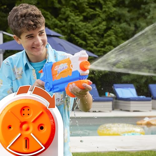 Nerf Super Soaker Flip Fill Wasserblaster mit 4 Modi (Einzelstrahl, Streustrahl und Fächerstrahl), schnelles Befüllen, Outdoorspielzeug mit 887 ml Tank, Wasserspiel für Jungen und Mädchen