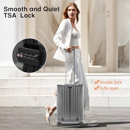 Carry On Luggage 22x14x9 Airline Approved Aluminum Frame, 20 Inch Hard Shell Carry On Luggage, Suitcase Carry-on Zipperless Luggage, TSA Approved (Grey)3