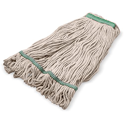 Image of SPARTA Flo-Pac Acrylic Mop Head, Loop-Ended, Narrow Band with 1 inch Green Band for Organized Cleaning, Medium, Natural, (Pack of 12)