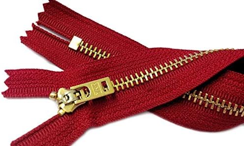 #5 Brass Jeans/Pants Atom Red Lightweight YKK Zippers - Color Atom Red #820 - Choose Your Length - Made in The United States (1 Zipper Per Pack) (5" Inches)