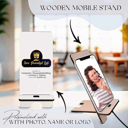 Image of SAVRI Personalized Gifts Wooden Mobile Stand Customized Phone Holder with Photo & Name (3)