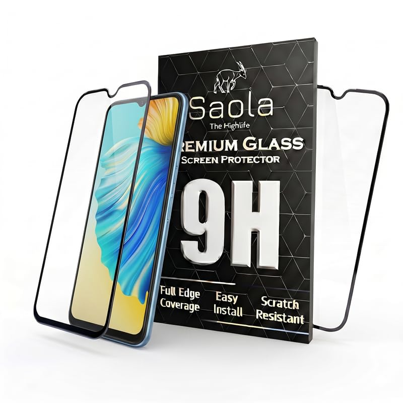 Image of Saola HD+ Oleophobic Tempered Glass Screen Protector For Tecno Spark 8P (Pack Of 2) with Free Installation Kit. Full screen Coverage - 6.6 inch