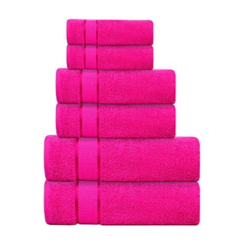 CRAFTBERRY Bath Towels Set -100% Cotton - 2 Bath 2 Hand & 2 Washcloths - Large Thick Fluffy Absorbent Quick Dry Soft & Plush - 6 Piece Luxury Bathroom Towels - Hot Pink/Dark Pink/Fuchsia