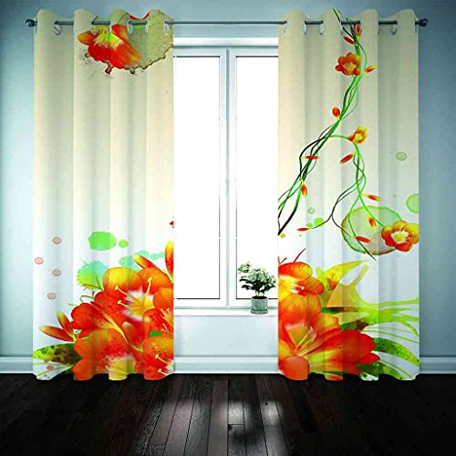 Rideau Occultant Isolant Thermique contre la Chaleur | Grand Format Fleurs Oranges