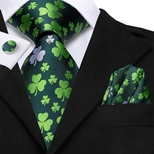 Image of Dubulle Mens Paisley Floral Silk Tie for Men Striped Necktie and Pocket Square Cufflinks Set Wedding Business