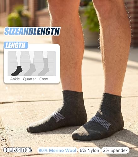 Image of Merino Wool Ankle Socks, Men's Women's 90% Wool Athletic Thin Running Moisture Wicking Socks, 3 Pairs