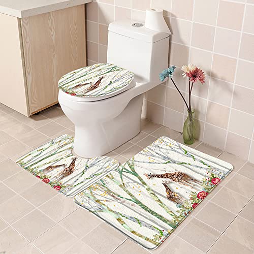 Badematte Badvorleger Set 3-tlg. Teppich, Giraffen-Safari 3D-Giraffen-Wald-Baum-Blumen-Thema-wild lebende afrikanische D… – Bild 3