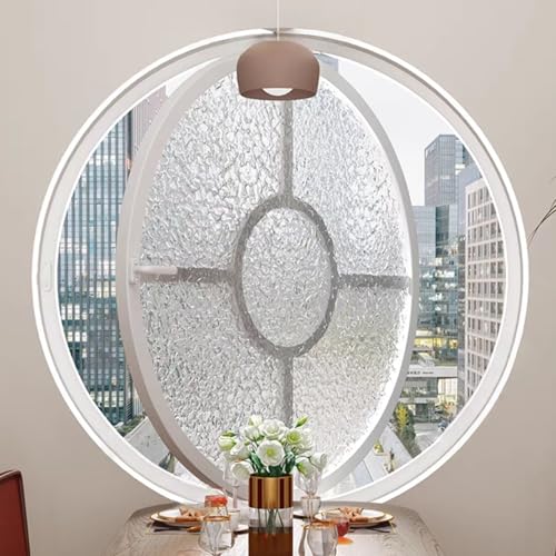 360° Rotating Glass Window, Rotating Casement Round Window, Flush Mount,Tempered Glass Porthole Window with Handle,for Indoor, Bathroom, Basement(White,100cm/39.37in)