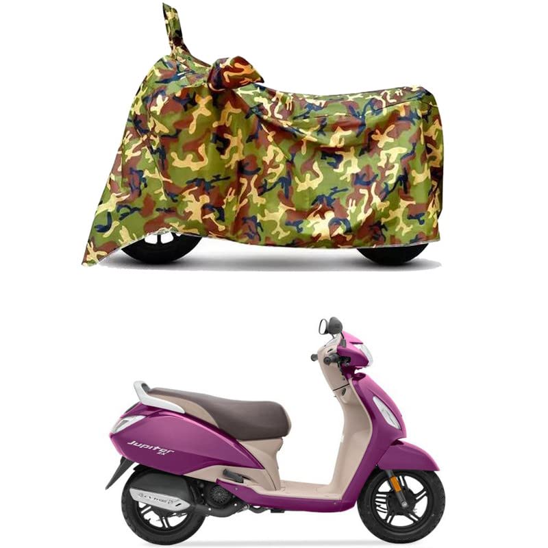 Image of Waterproof 100% PVC Coated Full Bike Scooty Two Wheeler Body Cover Compatible for TVS Jupiter ZX /UV-Rays /Heat Protection /Birds Dropping /Scratchproof /Dust Proof s[6X6 Jungle Print]