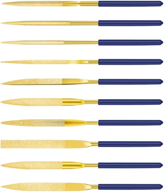 Dylan-EU Diamond Needle File Set 10 pcs Mini Modelling Files 140 mm Diamond File for Metal Plastic Glass Wood Jewelry Rough Carving - Gold & Blue