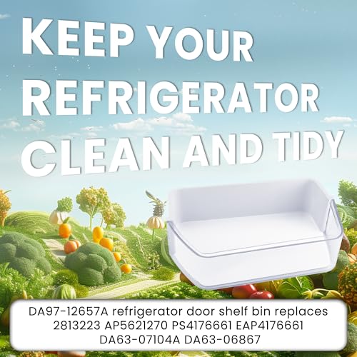 Image of AMI PARTS DA97-12657A (not DA97-12650A) Refrigerator Door Shelf (LEFT) fit for Samsung Refrigerator Parts RF260BEAESR RF261BEAESR RF261BEAESP Replaces AP5621270 DA63-06867 With Cleaning Cloth