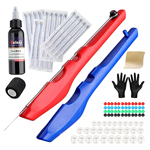 Solong Professional 2PCS Tattoo Poke and Stick Tattoo Kit DIY Hand Stick n Tattoo Poke Pen Set Manual Tattoo Kit with Tattoo Ink Gloves Tattoo Needles Home Tattoo Supplies GK803TN01-US