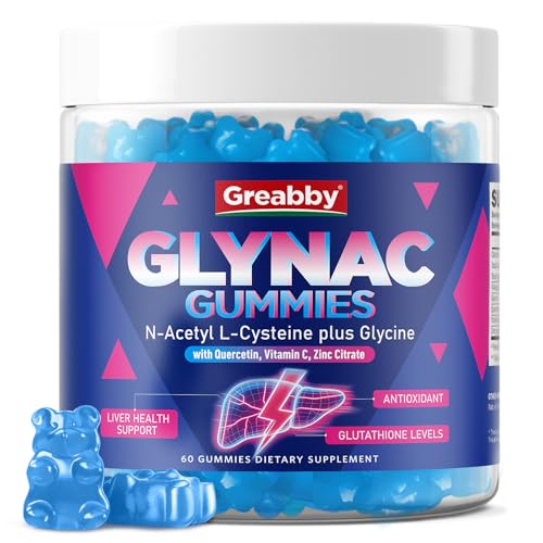 GREABBY Glynac Gummies Glycine & N-Acetyl Cysteine Supplement for Adults with Quercetin Vitamin C & Zinc Liver & Cellular Support Glutathione Production 60 Count