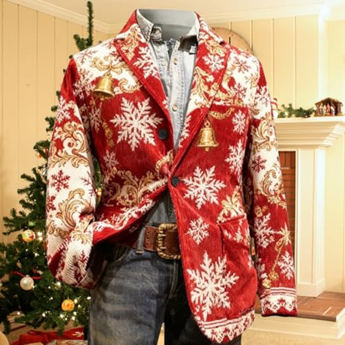 Christmas Blazer for Men Corduroy Print Ugly Xmas Button Down Jacket Suit - image 2