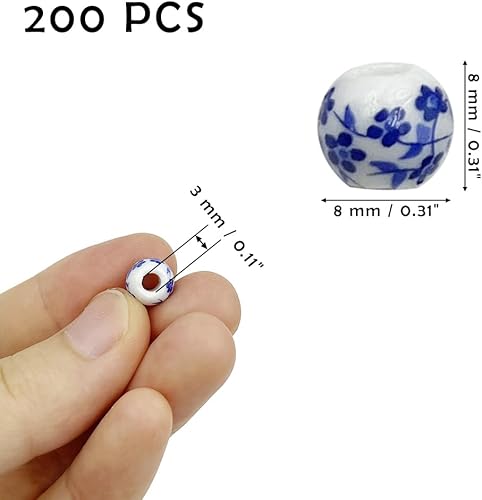 Miniatura 4 de Alrededor de 200 cuentas espaciadoras redondas de cerámica con estampado de flores azules de porcelana de 0.315 in para fabricación de joyas hechas