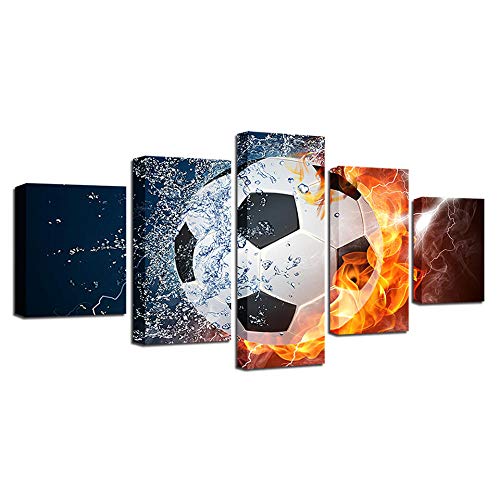 Tableau moderne football eau et feu pour décorer une chambre d'ado ou un salon
