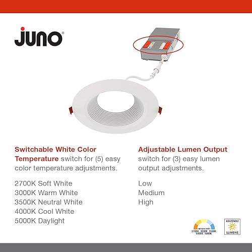 Miniatura 5 de Juno WF6 DREG B ALO20 SWW5 90CRI CP6 MW M2 - Oblea empotrable LED sin lata, estilo de ribete deflectado de retroceso profundo, 6 pulgadas, blanco