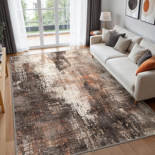 BEIMO Waschbarer Teppich Wohnzimmer, Abstrakt Design Teppich Schlafzimmer Kurzflor, Groß Teppiche rutschfest Weiche für Badezimmer Esszimmer Flur, 120X170CM, Rotbraun