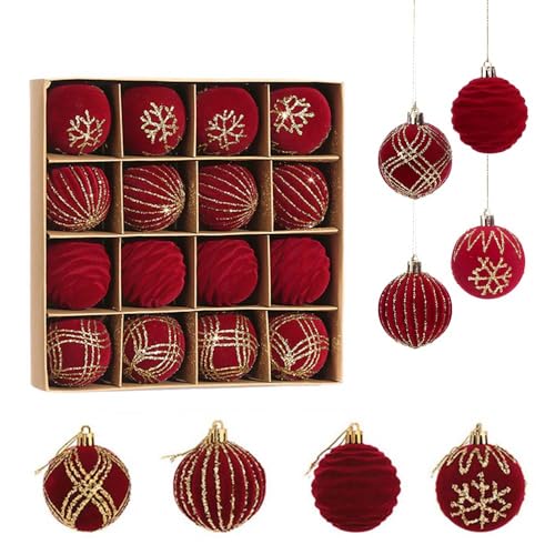 16 Stück Weihnachtskugeln Rot Set, 6CM Weihnachtsbaumskugeln...