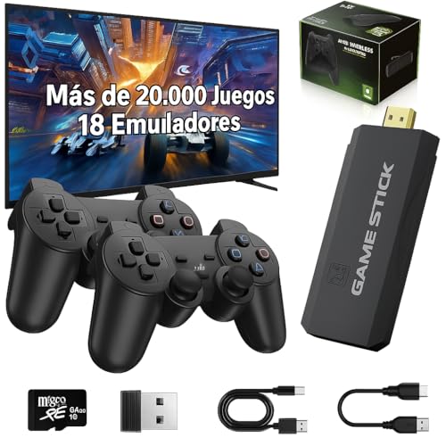Consola Retro con +20.000 Juegos Arcade Preinstalados - Game Stick Consolas de los 80, 90 y 2000: PSP, PS1, GameB, SuperN, MegaD, NeoG, Nint 64, etc. - La Videoconsola Incluye 2 Mandos Inalámbricos