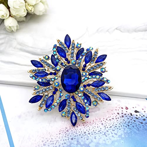 YOQUCOL Vintage Sunflower Shape Blue Crystal Big Large Heavy Brooch Pin Rhinestone Scarf Decoration Corsage Cloth Pin for Women by YOQUCOL - Used condition - Image 3