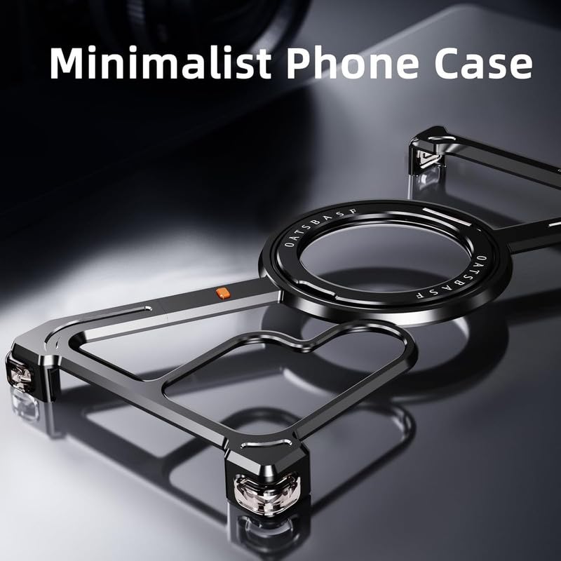 Image of Z Shaped Metal Frameless 360 Rotatable Ring Metal Bumper Case with Kickstand for Samsung Galaxy S25 Ultra Case Compatible with Wireless Charging | Luxury Aluminum Armor (Black)