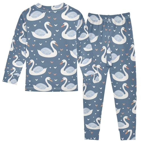 ALAZA Duck Swan Dot Love Pajamas Long Sleeve Sleepwear 2-Piece Pajama Set2
