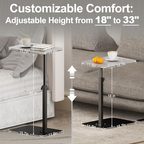 Image of HzTinT Side Table Sofa Tray for Couch Heavy Metal Base Swivel /Adjustable Height, Sofa Bed Bathroom Study TV Tray C Shaped End Table Food Snack Trays for Eating