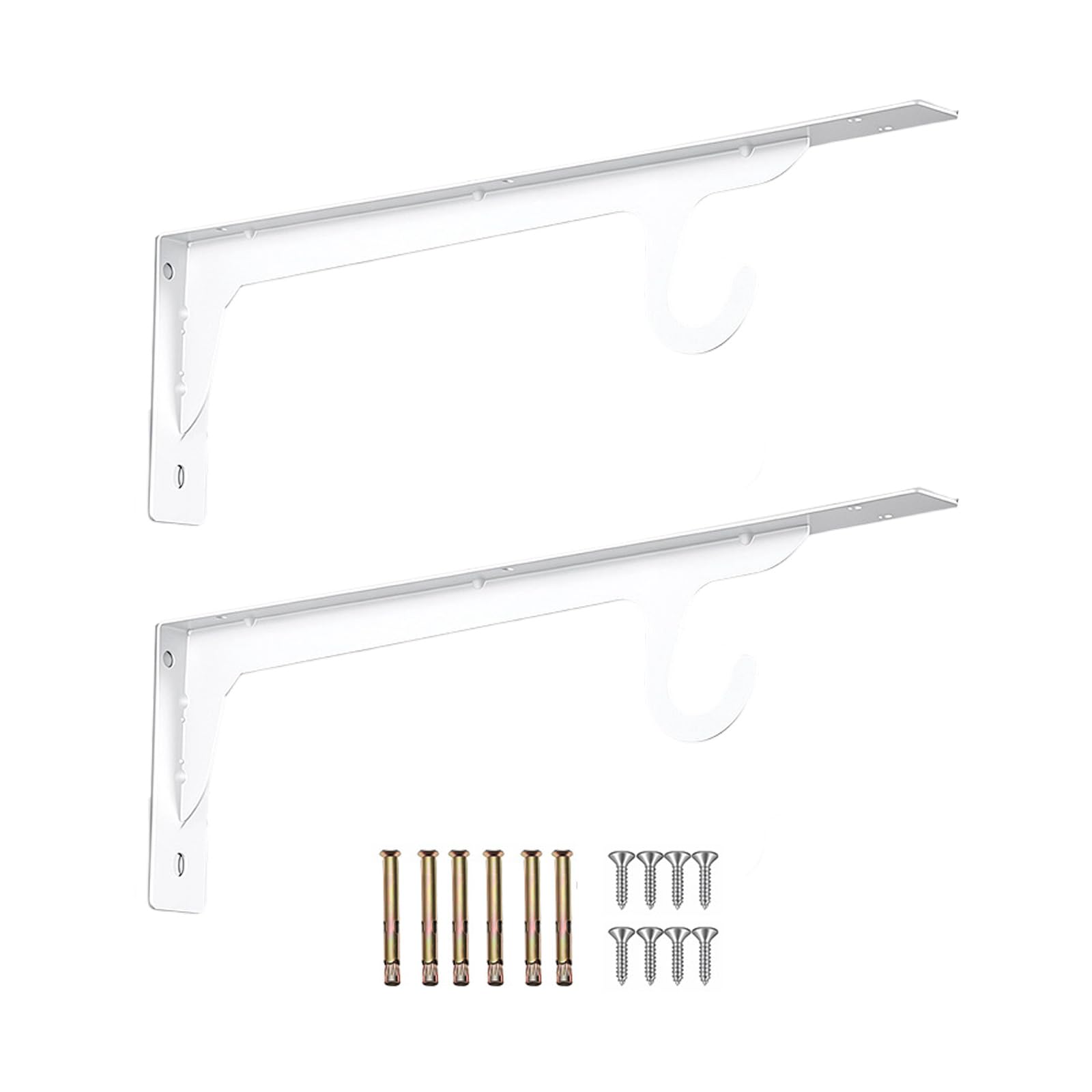 2pcs Reinforced Steel Closet Rod Supports with 200Lb Capacity Wall Hook Brackets for Organizing Wardrobes & Shelving Closet Rod Parenthesis with Fasteners Garage Storage Hook Parenthesis