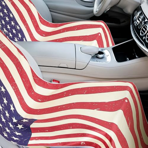Image of Hahafelt 2 Pack Car Seat Towel Cover with Storage Bag, American Flag | 63 x 32 in Car Towel Seat Cover Non Slip Waterproof, Gym Workout Swimming Running, Machine Washable Sweat Absorbent Protector