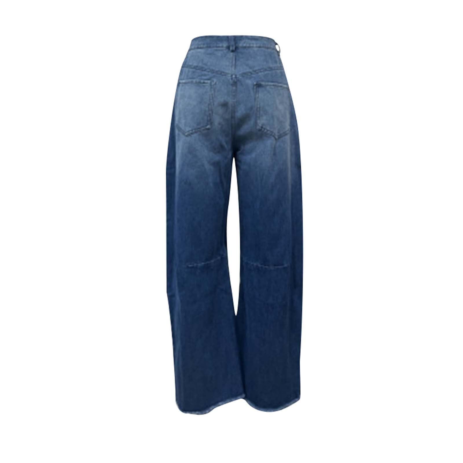 Jean vintage pour femme - Taille moyenne - Jambe large - Pantalon ample avec poches, bleu, M