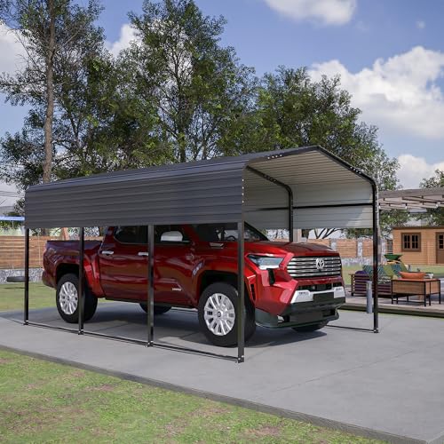 ESPIDOO 10x15 Metal Carport: Heavy Duty Galvanized Vehicle Shelter for Cars, Boats & Trucks - UV Resistant Outdoor Garage with Enhanced Base for Homeowners & DIY Enthusiasts