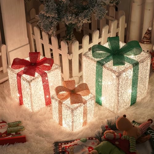 Lypumso Lot de 3 Boîtes Cadeau Lumineux Noel, 50LEDs...