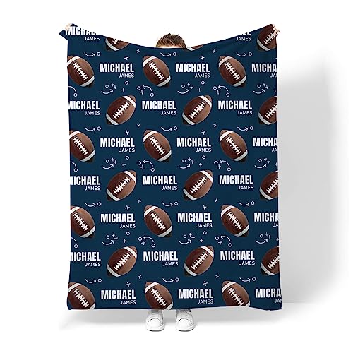 Personalized Baby Blankets with Name, Custom Baby Blanket for Boys - Soft Flannel Fleece Baby Blanket - Football Nursery Decor - Infant Toddler Baby Newborn Blanket, Name Crib Comforter